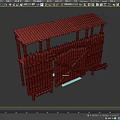 Wooden Guard Booth With Spiked Fence Rustic Roof Structure And Crossed Gate Design