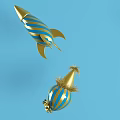 Gold And Blue Striped Commercial Equipment With Rocket Shape And Tasseled Sphere Design