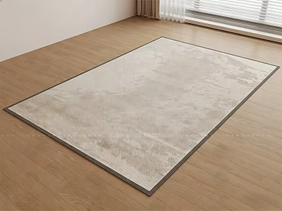 Square Rug with Light Beige Color and Dark Border on Wooden Floor with Natural Light 3d model