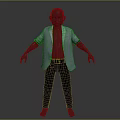 Full Body 3D Model Wearing Light Blue Open Shirt Dark Blue Pants And Red Belt