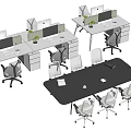 Modern Office Desks with Computer Monitors Green Plants and Ergonomic Chairs in Open Workspace