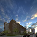 Modern Office Building Exterior With Wooden Facade Glass Windows Green Trees Road And Cars