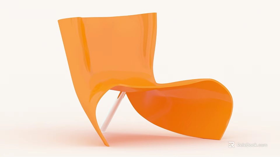 Stylish Orange Modern Leisure Chair With Curved Glossy Design And White Legs 3d model 