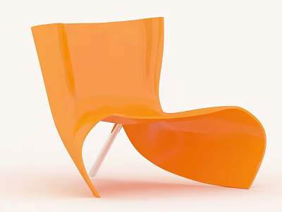 Stylish Orange Modern Leisure Chair With Curved Glossy Design And White Legs 3d model