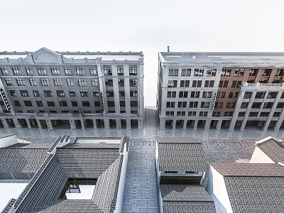 Commercial Street With Multi Story Buildings Traditional Rooftops and Neat Layout 3d model