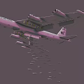 Military Aircraft Dropping Bombs in Flight with Markings and Blue Sky Background