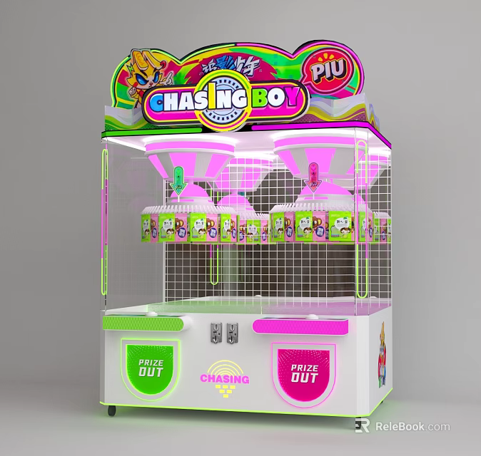 Colorful Claw Machine Arcade Game With Vibrant Design And Prize Out Slots 3d model 