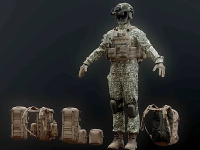 Tactical Military Bags In Various Sizes For Soldier With Camouflage Gear 3d model