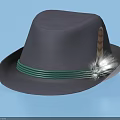 Gray Hat With Green Ribbon Band And Feather Decoration On Blue Background