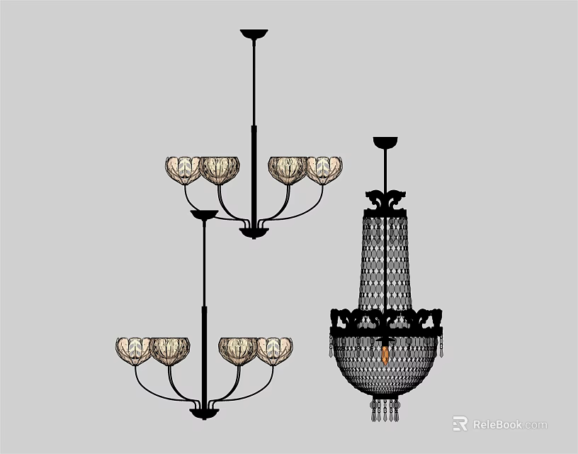 Elegant Crystal Chandeliers Featuring Various Hanging Designs And Crystal Decorative Elements 3d model