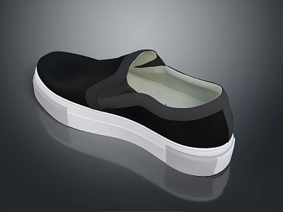 Stylish Black Slip On Shoes With White Sole And Simple Design For Daily Wear 3d model