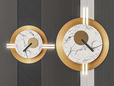 Two Modern Circular Wall Decor With Marble Surface Wooden Frame And LED Lights 3d model