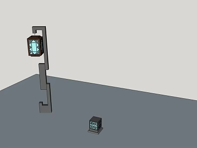 Modern Outdoor Garden Lights With Curved Metal Pole Transparent Shade And Small Square Light 3d model