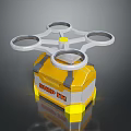 Quadcopter Drone With Yellow Shipping Box For Delivery Services 3d model