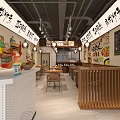 Traditional Chinese Restaurant Interior With Wooden Tables Chairs Pendant Lights And Calligraphy Murals On Walls