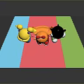 Three Animated Game And Movie Characters Standing On Colorful Panel Background With Heart Decorations