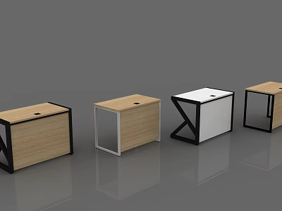 Modern Office Desks With Wooden Tops And Metal Frames In Various Designs 3d model