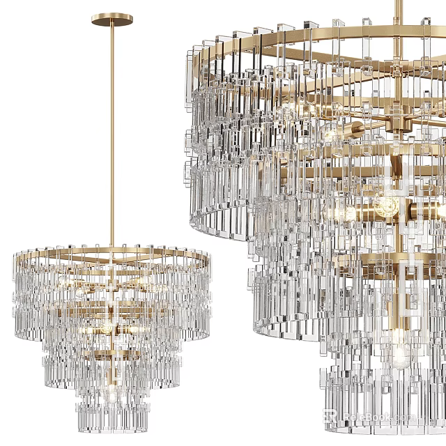 Elegant Modern Chandelier With Gold Frame Crystal Accents And Multi Tiered Structure 3d model 