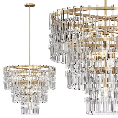 Elegant Modern Chandelier With Gold Frame Crystal Accents And Multi Tiered Structure 3d model
