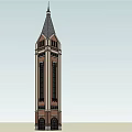Tall Brown And Beige Tower With Pointed Spire And Arched Windows