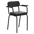 Black Leisure Chair With Metal Frame And Armrests In Sleek Design