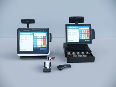 Efficient Commercial POS Equipment With Touchscreen Display Keyboard Cash Drawer And Scanner 3d model