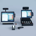 Efficient Commercial POS Equipment With Touchscreen Display Keyboard Cash Drawer And Scanner 3d model