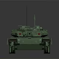 Green Military Combat Tank Vehicle With Long Cannon Tracks And Antenna