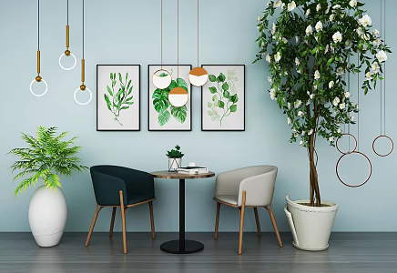 Nordic Table and Chair Combination Small Chandelier Wall Painting Chair Combination 3d model