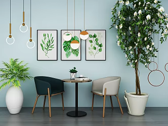 Nordic Table and Chair Combination Small Chandelier Wall Painting Chair Combination 3d model