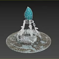 Ornate Metallic Base Structure With Central Blue Gemstone And Chains