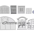 Architectural Window And Door Design Sketches With Various Shapes And Grilles