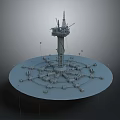Offshore Oil Drilling Platform Structure With Tower Circular Base And Support Equipment