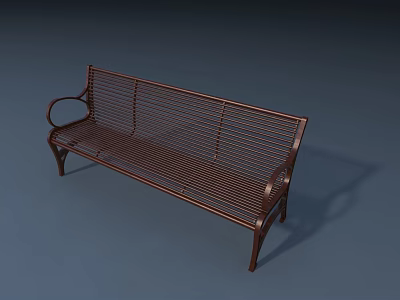 Brown Metal Outdoor Bench with Slatted Back and Seat and Sturdy Armrests for Patio Garden 3d model