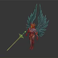 Warrior Woman With Blue Wings Golden Crown And Sword In Armor