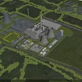 Aerial View of Modern Industrial Plant With Cooling Towers Chimneys Green Spaces and Roads