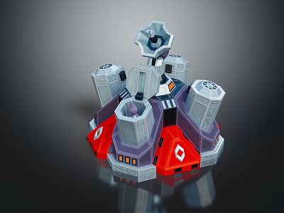 Futuristic Sci Fi Architecture 3D Model With Gray Towers Red Base And Circular Spires 3d model