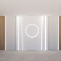 Minimalist Modern Background Wall Interior with Wooden Panels White Surface and Illuminated Circular Design