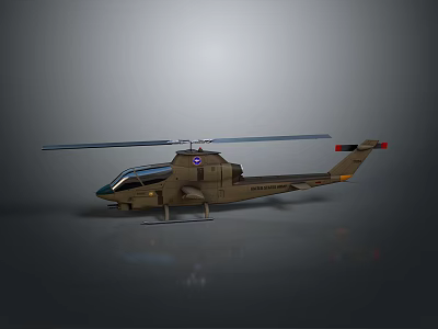 Khaki Helicopter Model With Rotors Transparent Cockpit And Fuselage Details 3d model