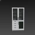 Modern Storage Cabinet With Glass Doors Drawers And Green Panel For Home Organization