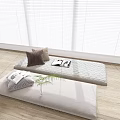 Cozy Home Tatami Mats With Pillows Books Green Plant Vase On Wooden Floor White Blinds