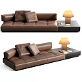 Modern Brown Leather Sectional Sofa With Pillows And Coffee Table Lamp Decor 3d model
