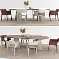 Modern Dining Table and Chair Combination Ornaments Carpet Single Chair 3d model