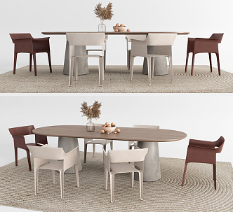 Modern Dining Table and Chair Combination Ornaments Carpet Single Chair 3d model