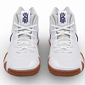 White High Top Athletic Shoes With Blue Logo And Brown Textured Sole
