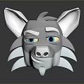 Low Poly 3D Wolf Head Character Model With Gray Fur And Blue Eyes 3d model