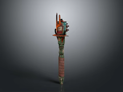 Traditional Ornate Scepter With Intricate Top Structure Vibrant Colors And Textured Column 3d model