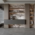 Modern Sideboard With Marble Backdrop And Built in Storage Cabinets Open Shelves 3d model