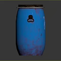 Blue Household Barrel With Brown Lid And Metal Ring Handle Design