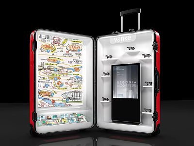 Open Red Suitcase Interior With Hand Drawn Illustrations Tablet And MAKE Text 3d model